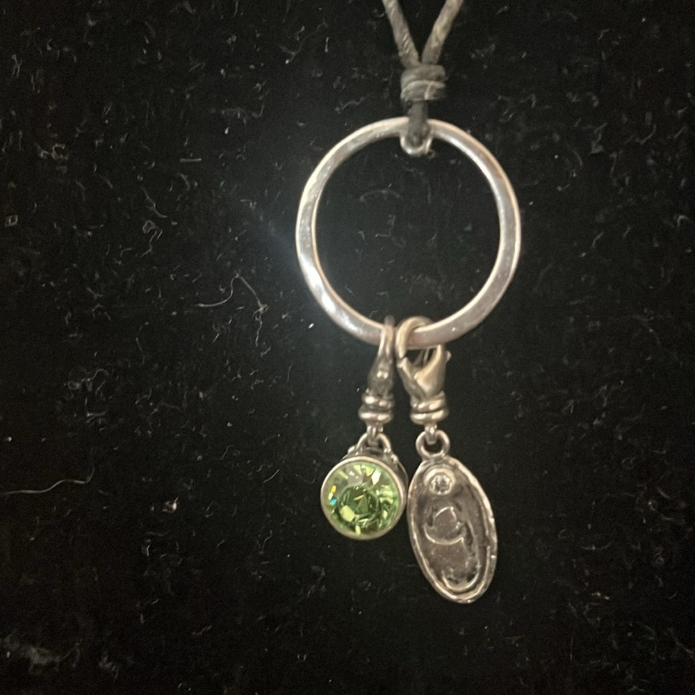 Silpada charm necklace Letter G and green stone.